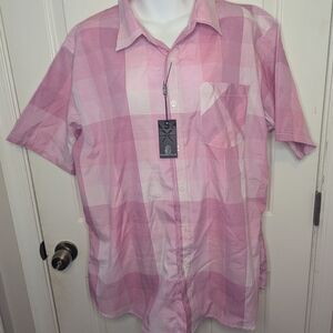 Sahara Club Men's Woven Short Sleeve Pink Plaid Checkered Shirt Size XL